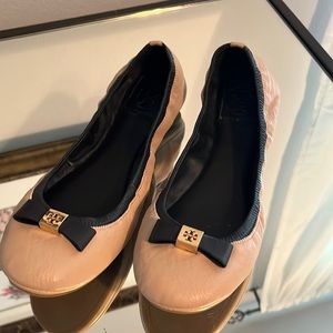 Tory Burch pink bow slip on flats size 9